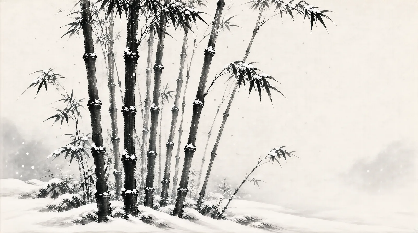 落雪中的竹林